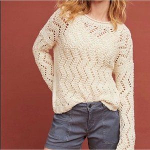 Akemi+Kin Anthropologie‎ Open Knit Sweater, off white cream, size L